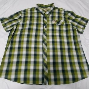 Mossy Oak Mens Button Up Short Sleeve Shirt Green Plaid Size XXL